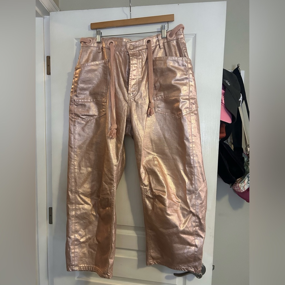 Free people moxie metallic barrel jeans